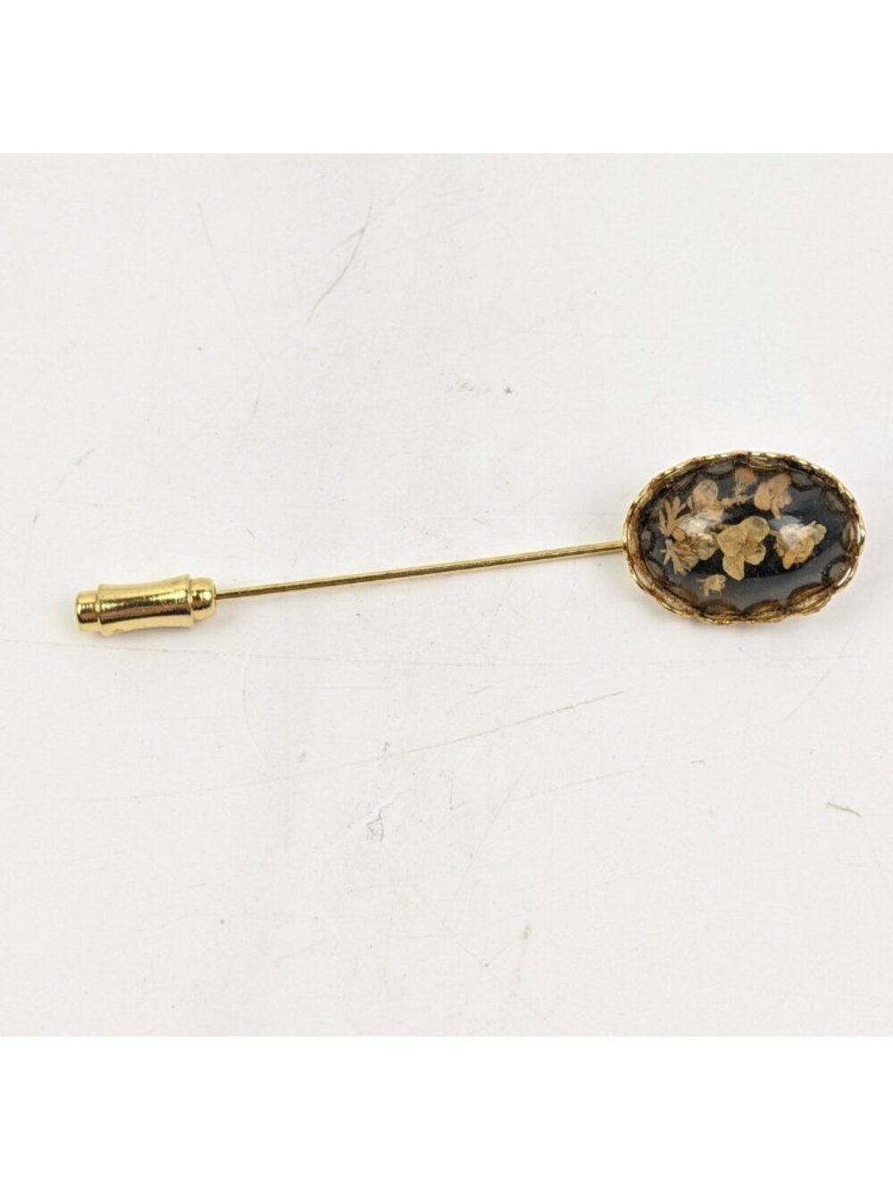Victorian Vintage Antique 10K Gold Mourning Stick Pin Hairwork Under Glass